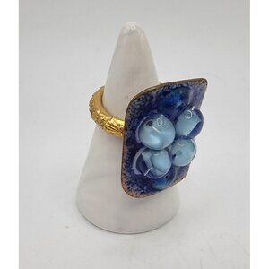 Vintage Blue Resin Ring Filled‎ Gold Tone Ring Sz 5 Rectangle Blue Hues